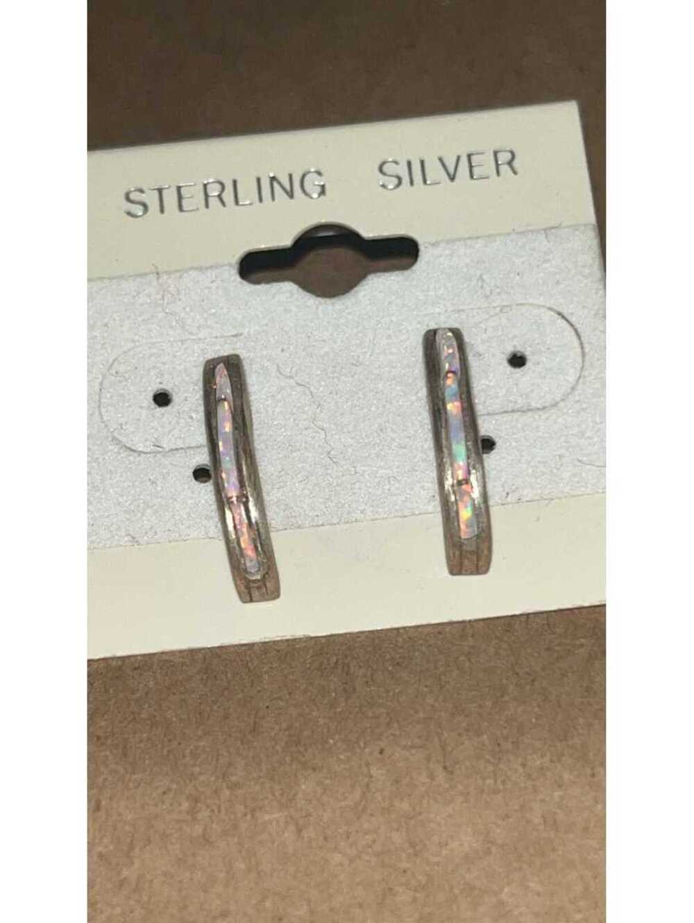 Native American Zuni handmade sterling silver opal inlay post cluster earrings